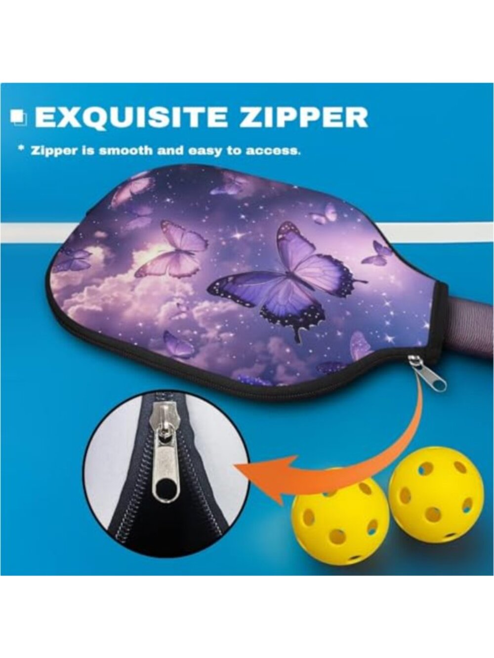 Pickleball Paddle Cover Waterproof Polyester Zipper Closure Protective Racket - Picture 4 of 6
